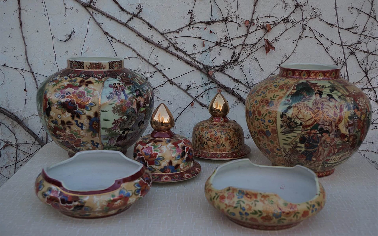 Coppia di vasi in ceramica dipinta a mano, anni '60 1383066
