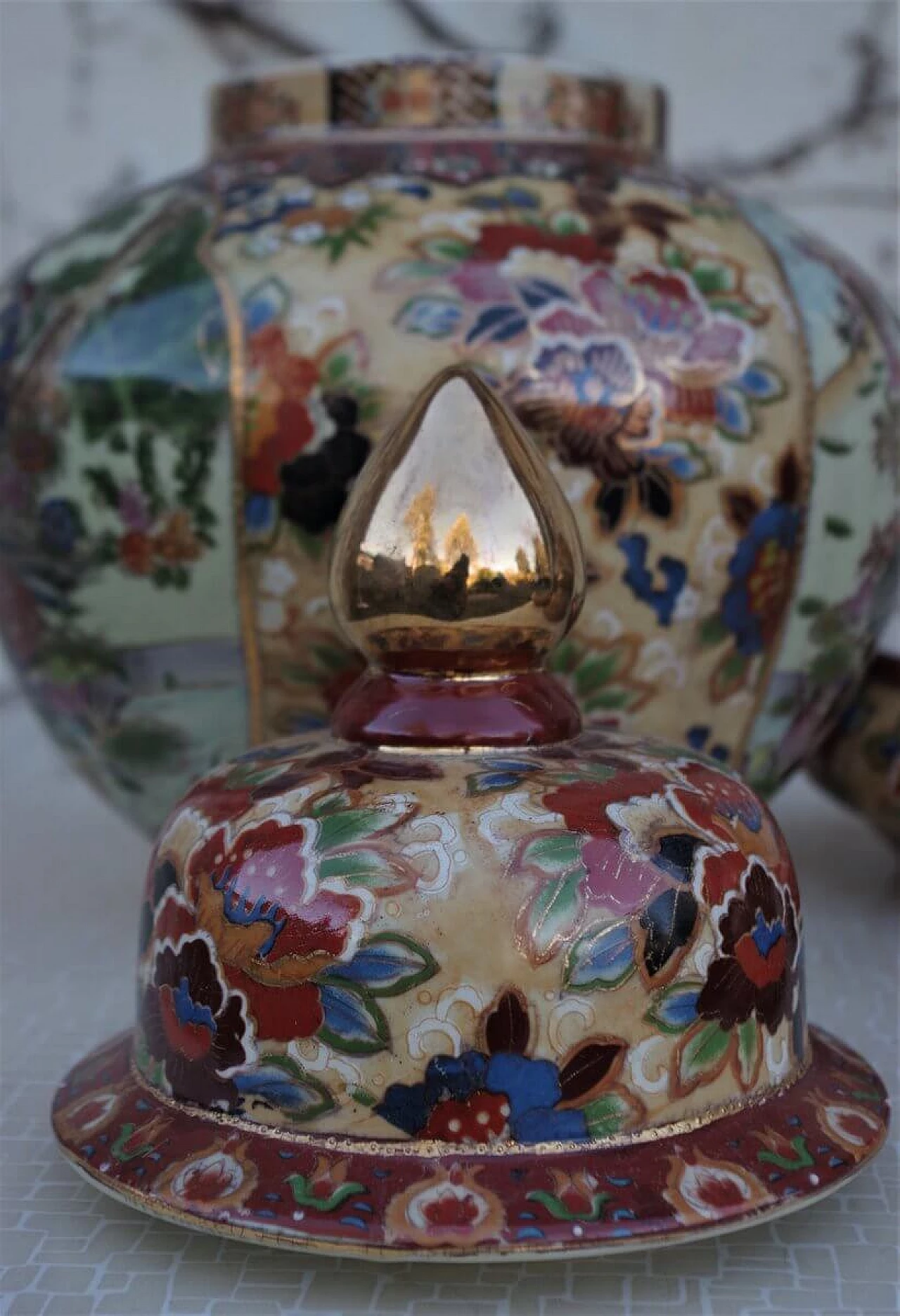 Pair of vases in hand-painted ceramic, 60s 1383067