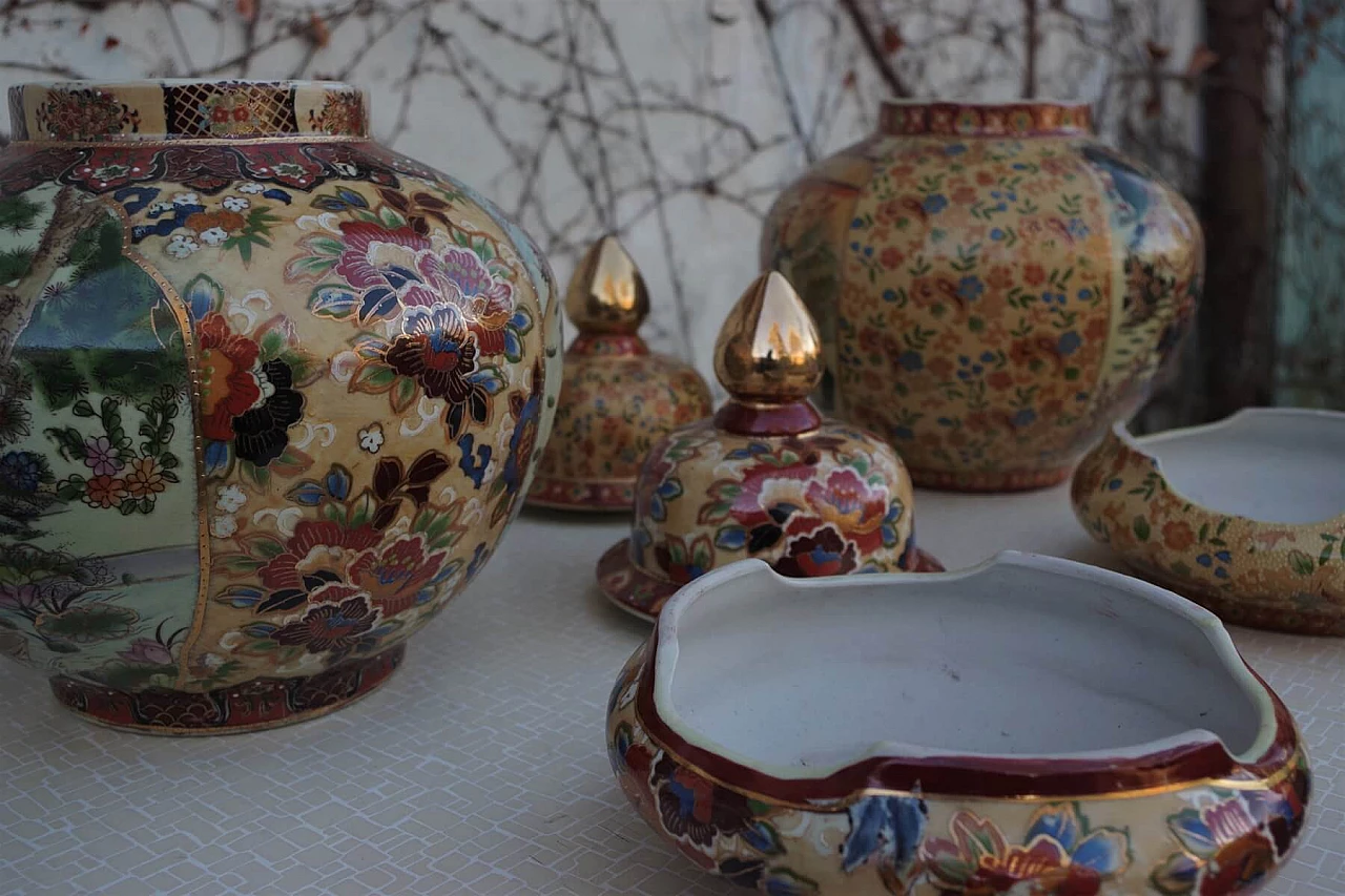 Pair of vases in hand-painted ceramic, 60s 1383071