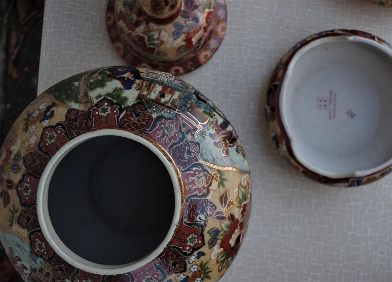 Pair of vases in hand-painted ceramic, 60s 1383074
