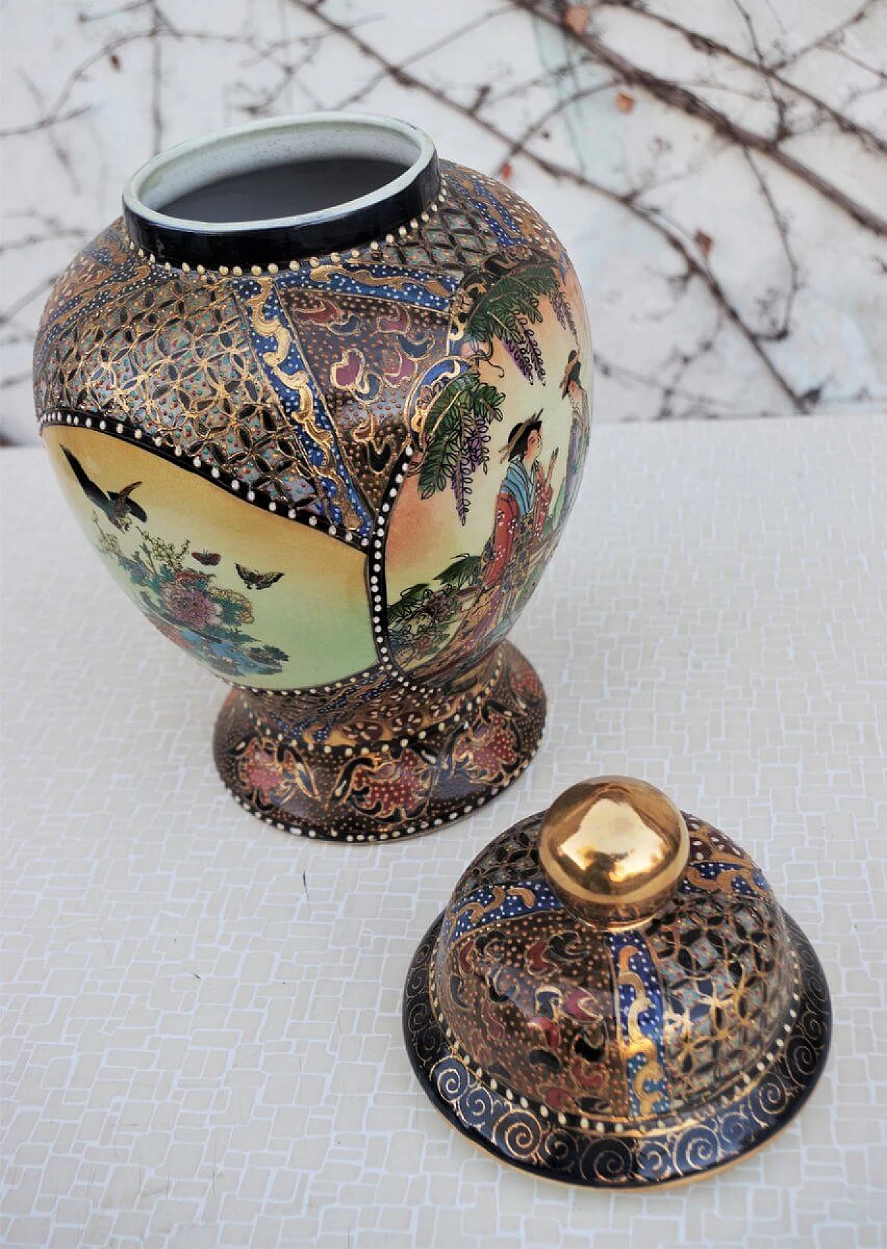 Hand-painted oriental ceramic vase, 1960s 1383090