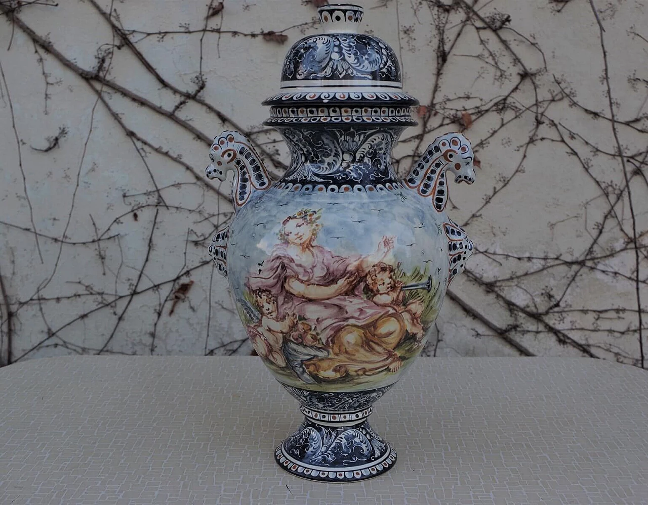 Vaso con coperchio in ceramica dipinta di Turi D'Albissola, anni '80 1383091