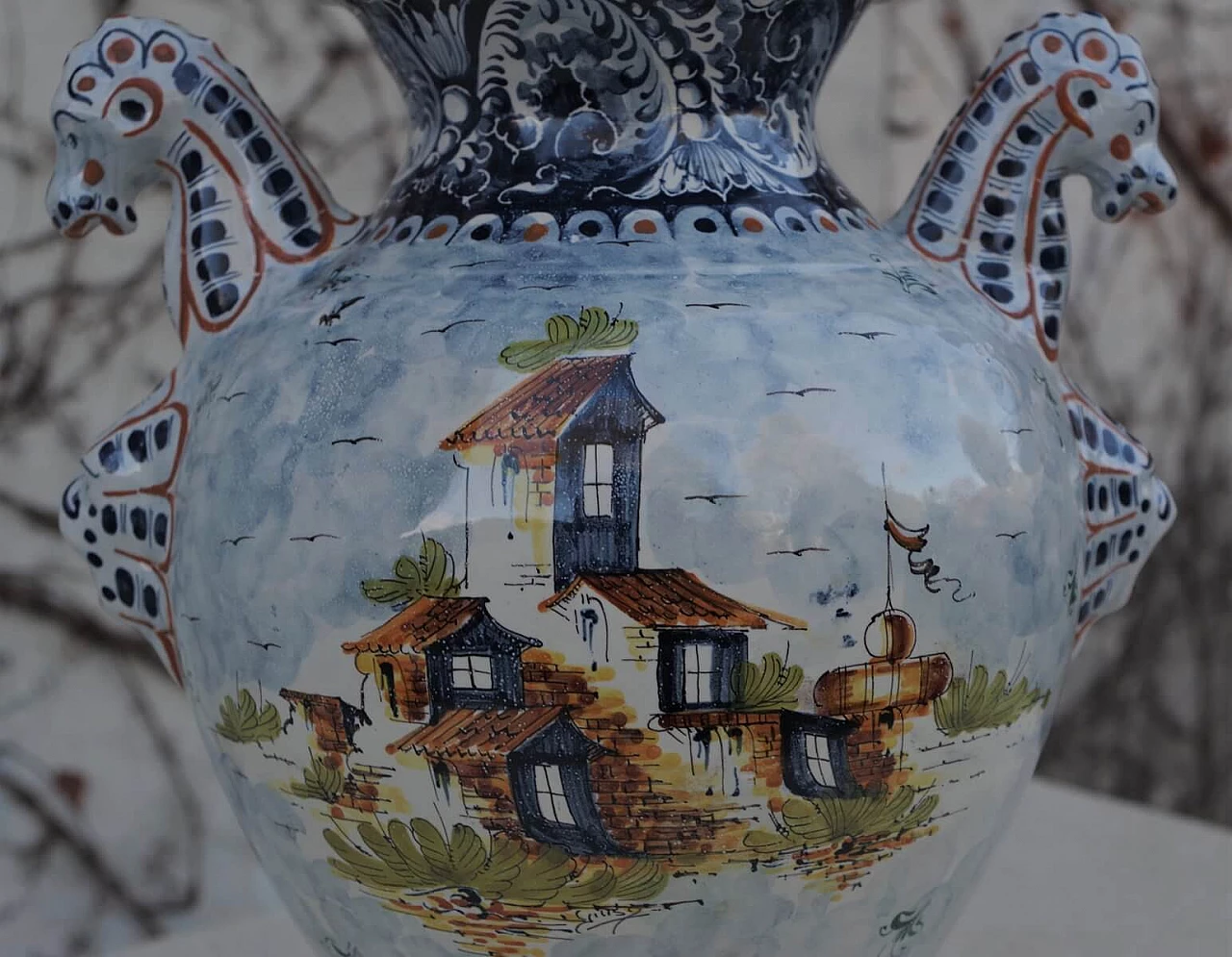 Vaso con coperchio in ceramica dipinta di Turi D'Albissola, anni '80 1383095