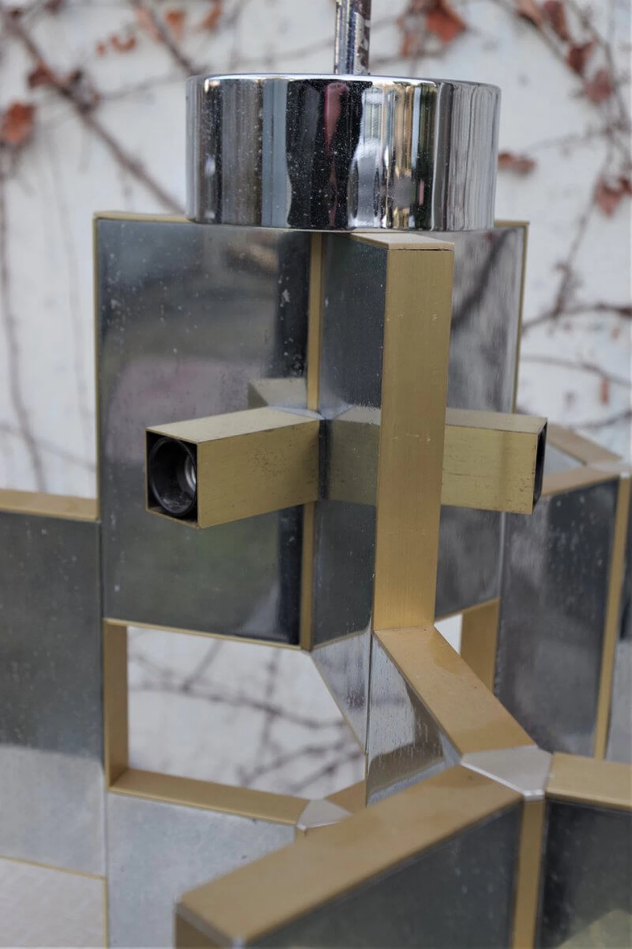 Chandelier in chrome-plated aluminium and brass, 70s 1383171