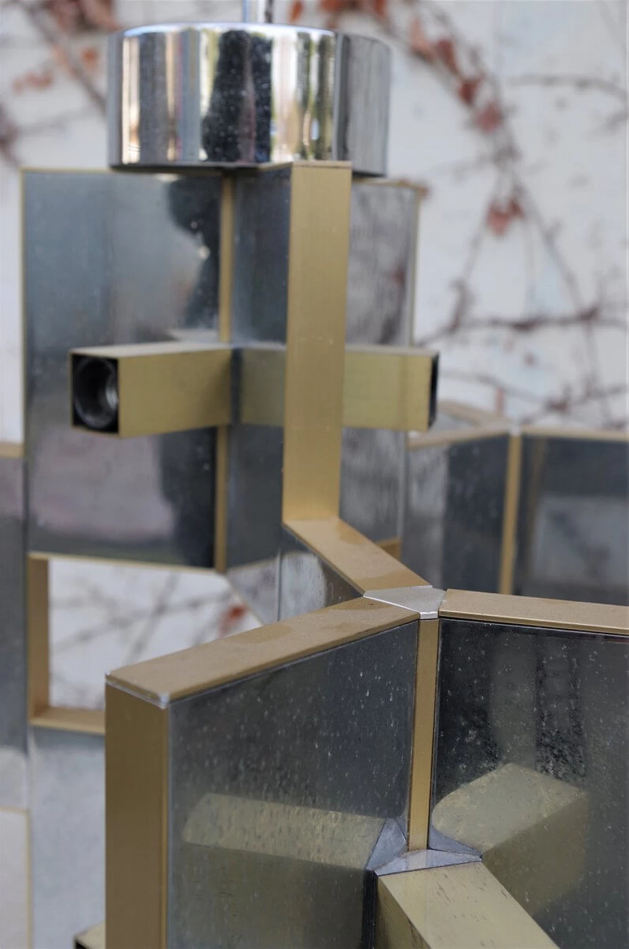 Chandelier in chrome-plated aluminium and brass, 70s 1383172