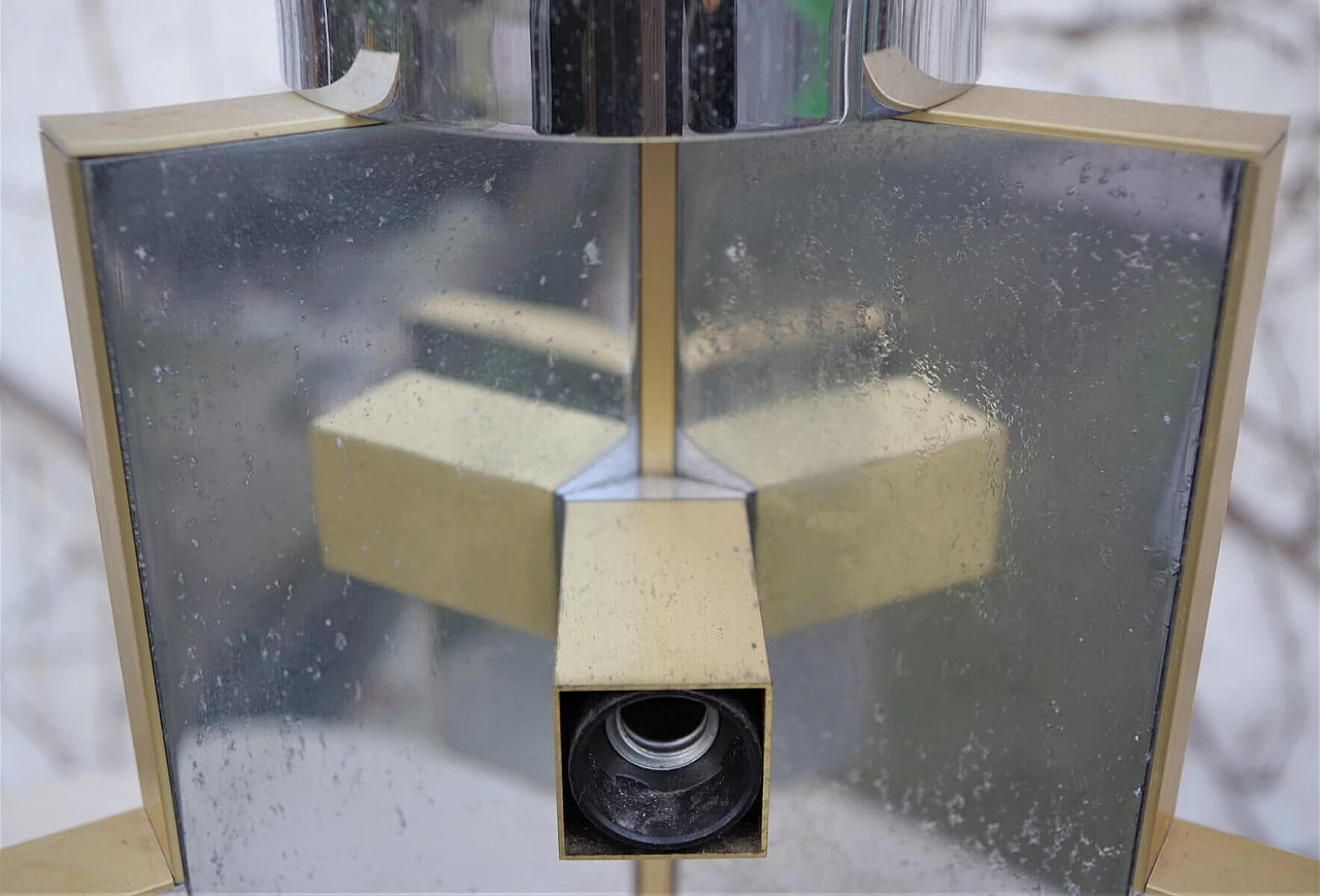 Chandelier in chrome-plated aluminium and brass, 70s 1383174