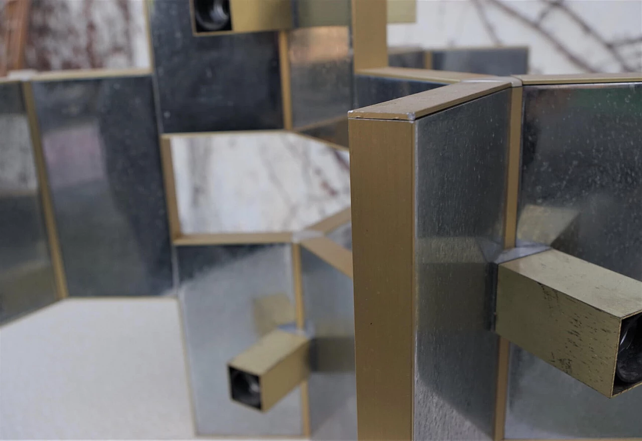 Chandelier in chrome-plated aluminium and brass, 70s 1383175