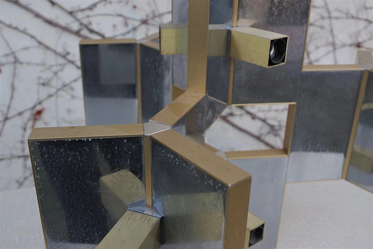 Chandelier in chrome-plated aluminium and brass, 70s 1383177