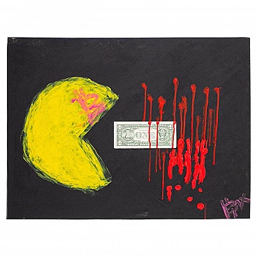 Quadro di Bomberbax ispirato alla Blockchain raffigurante Packman, anni 2000