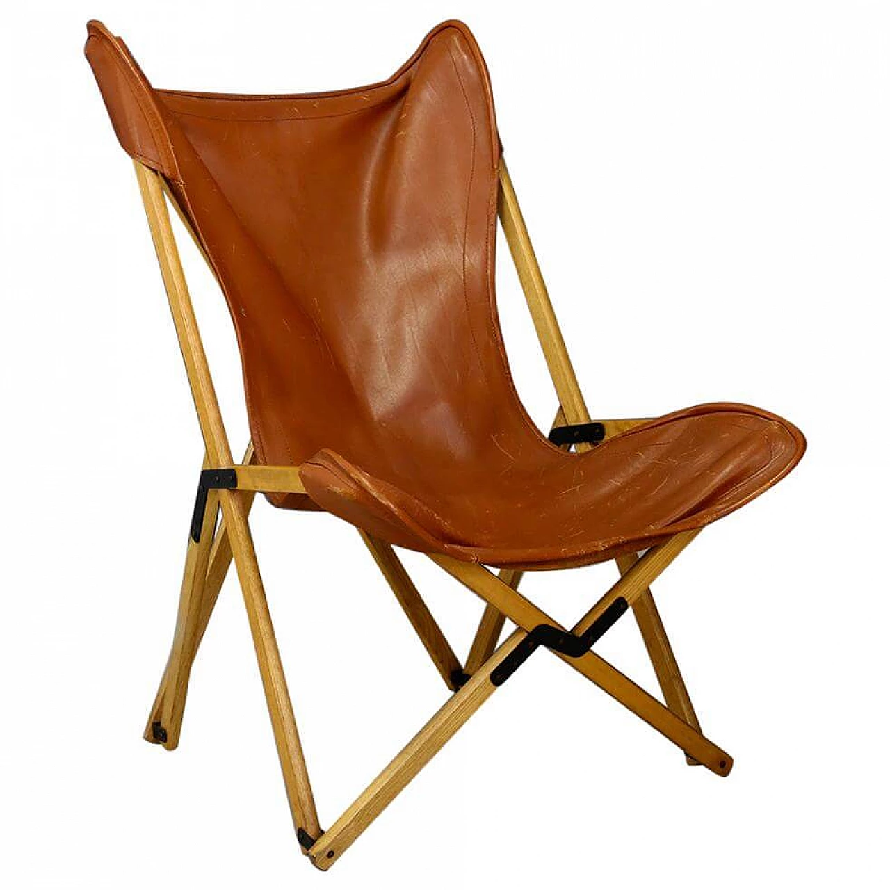Tripolina folding chair by Dario Alfonsi for Viganò in leather and teak, 1970s 1383292