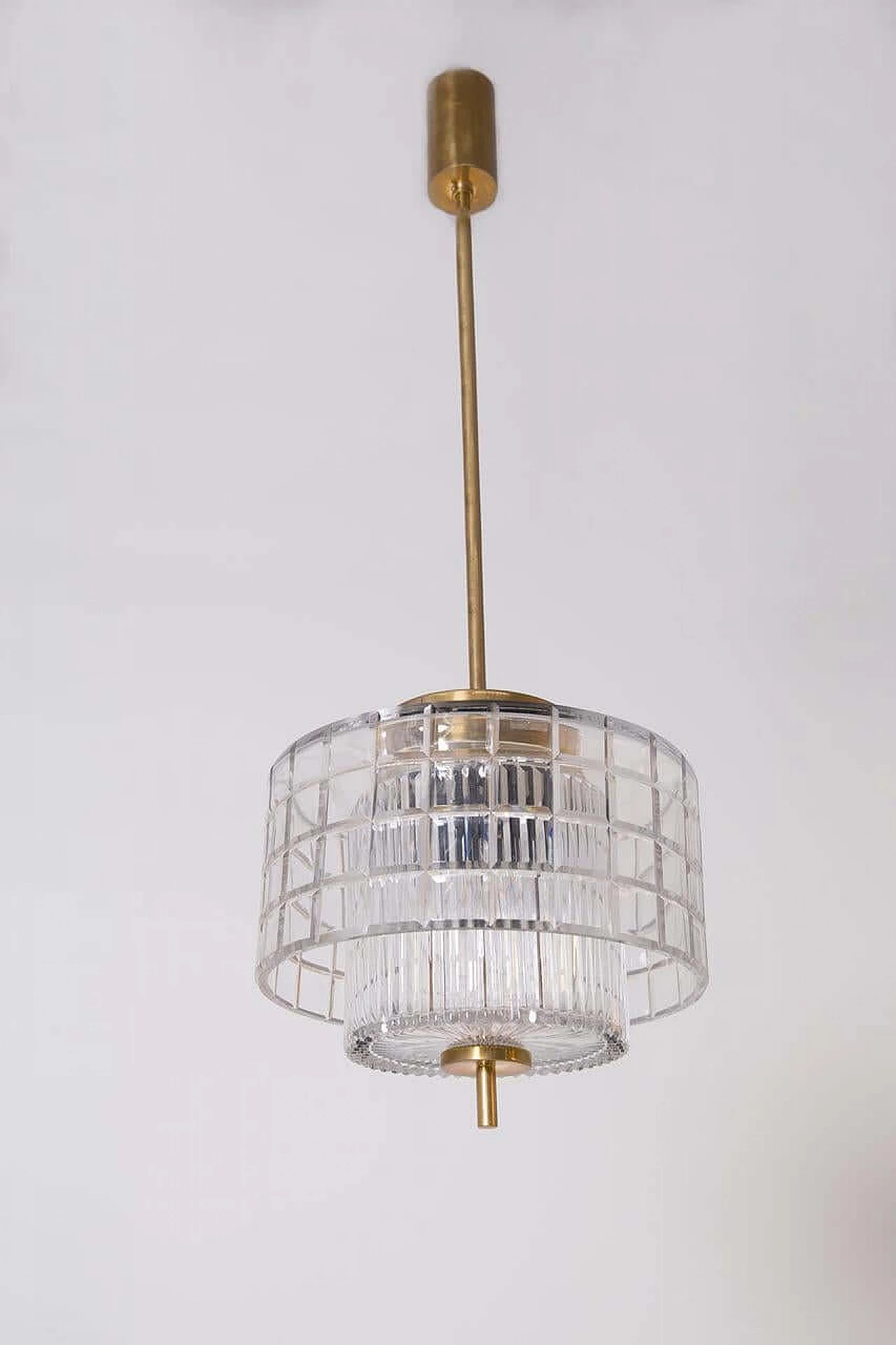 Lampadario a soffitto in cristallo di Boemia e ottone, anni '60 1383418