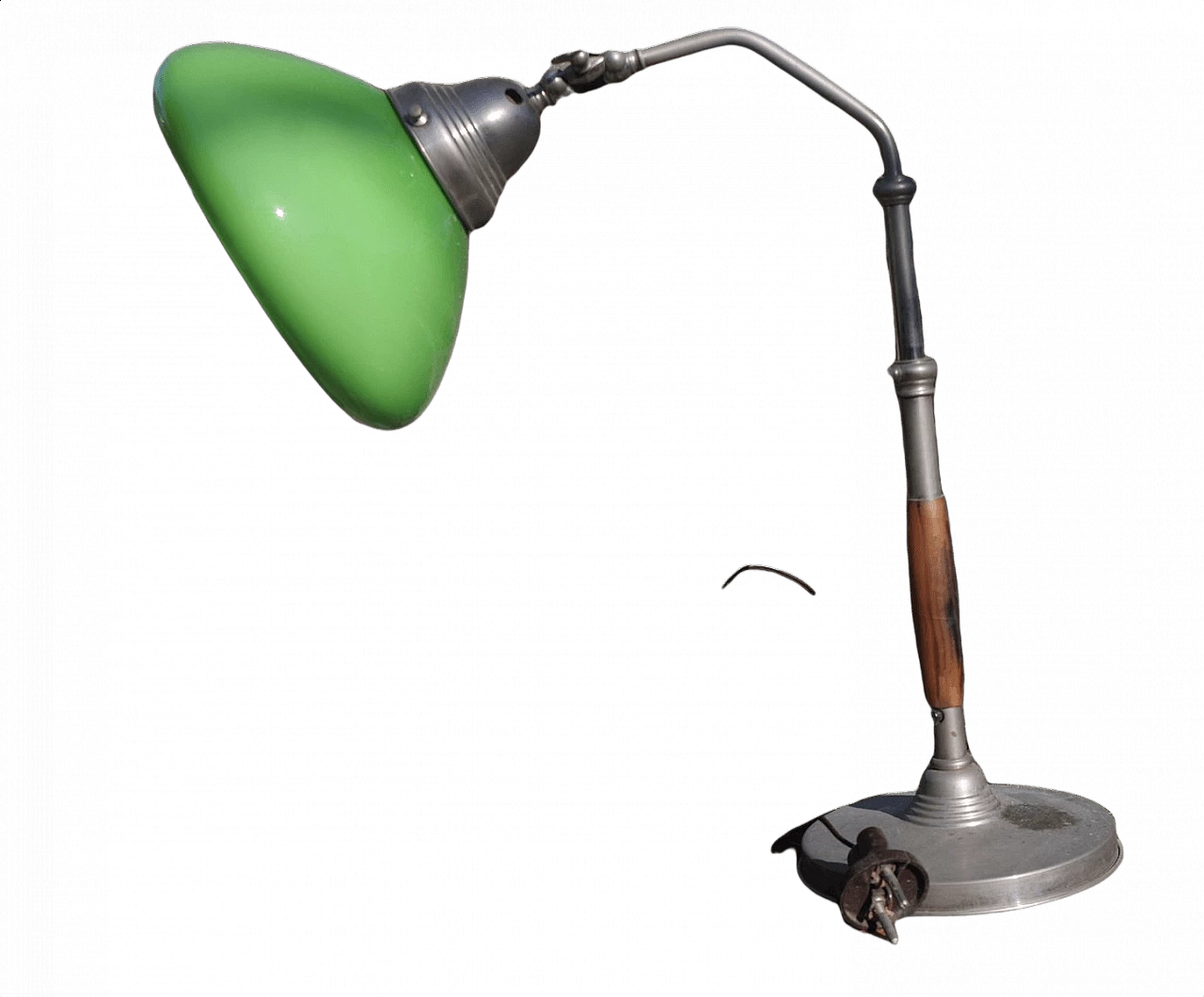 Adjustable table lamp in glass, metal and briarwood, 50s 1383421