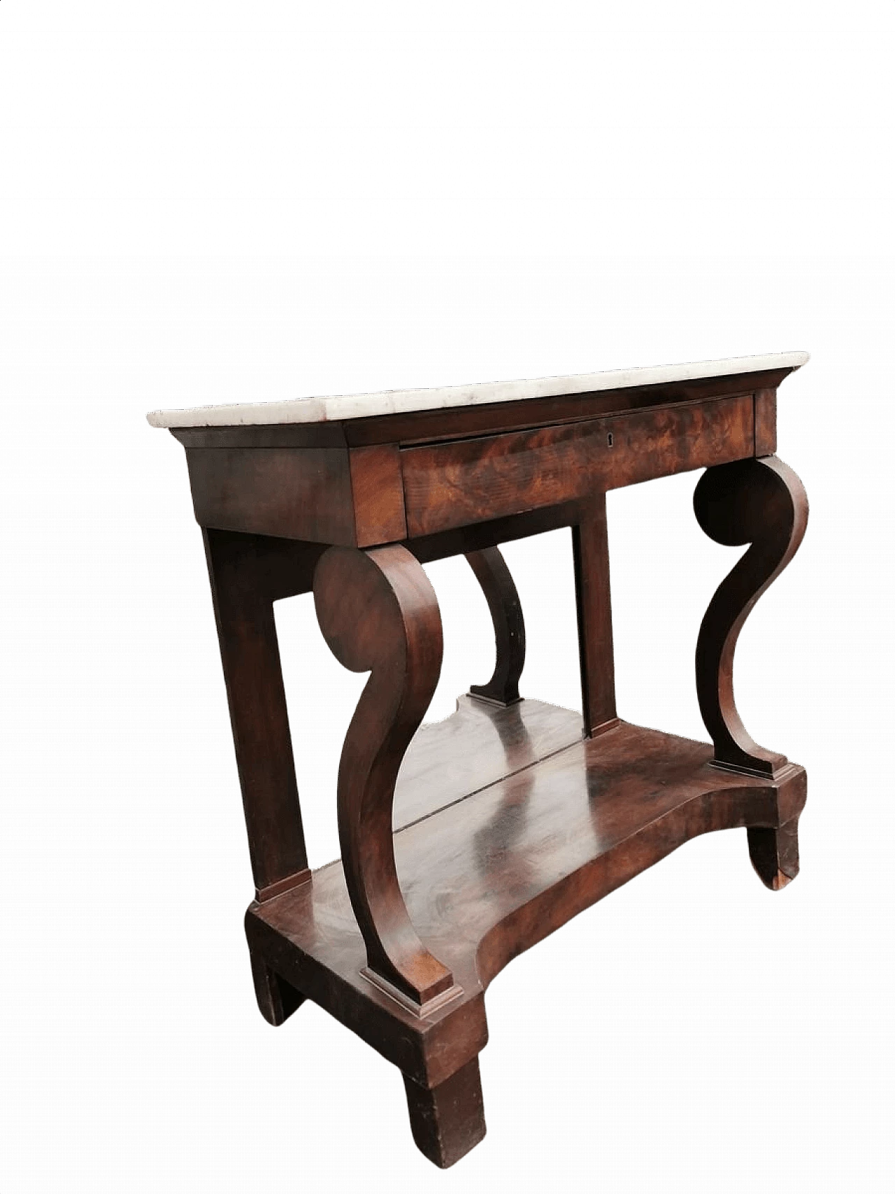 Console in burl walnut with marble top and mirror, 19th century 1383423