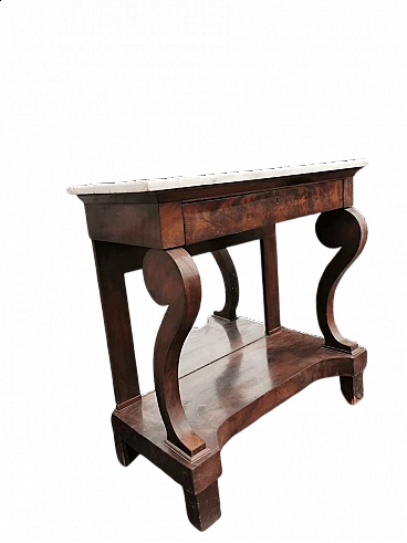 Console in burl walnut with marble top and mirror, 19th century