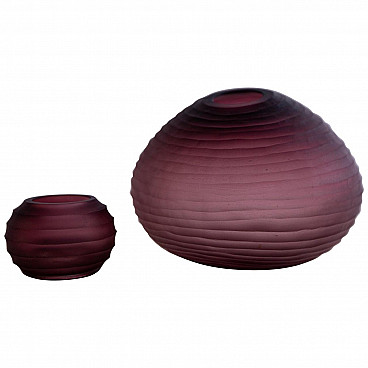 Pair of burgundy satin Murano glass vases, 1980s