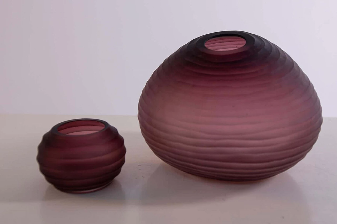 Pair of burgundy satin Murano glass vases, 1980s 1383425