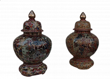 Pair of vases in hand-painted ceramic, 60s
