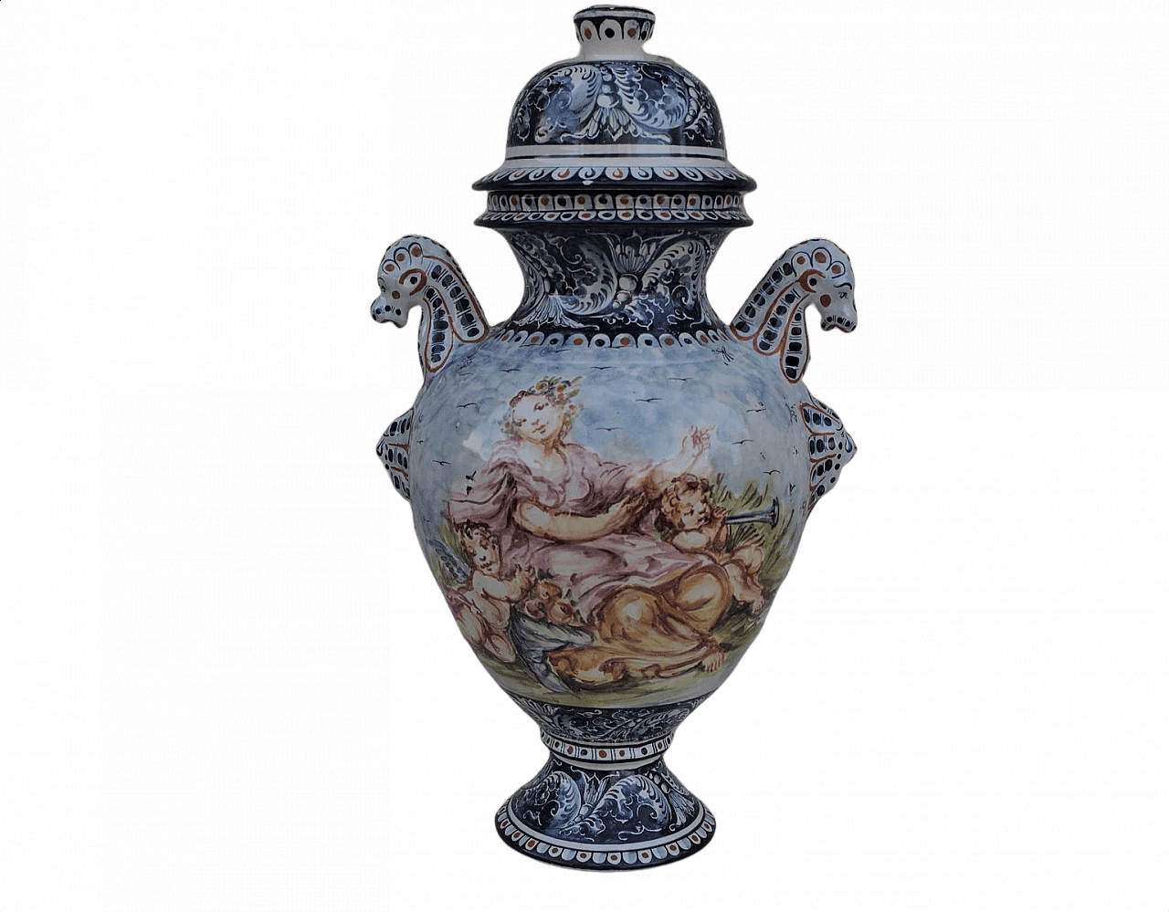 Vaso con coperchio in ceramica dipinta di Turi D'Albissola, anni '80 1383536