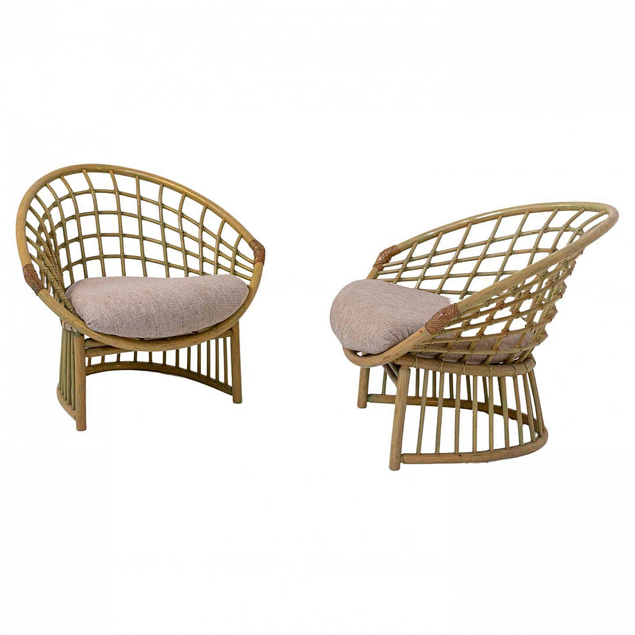 Pair of bamboo and rattan armchairs, 1980s 1383893