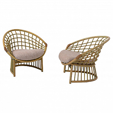 Pair of bamboo and rattan armchairs, 1980s