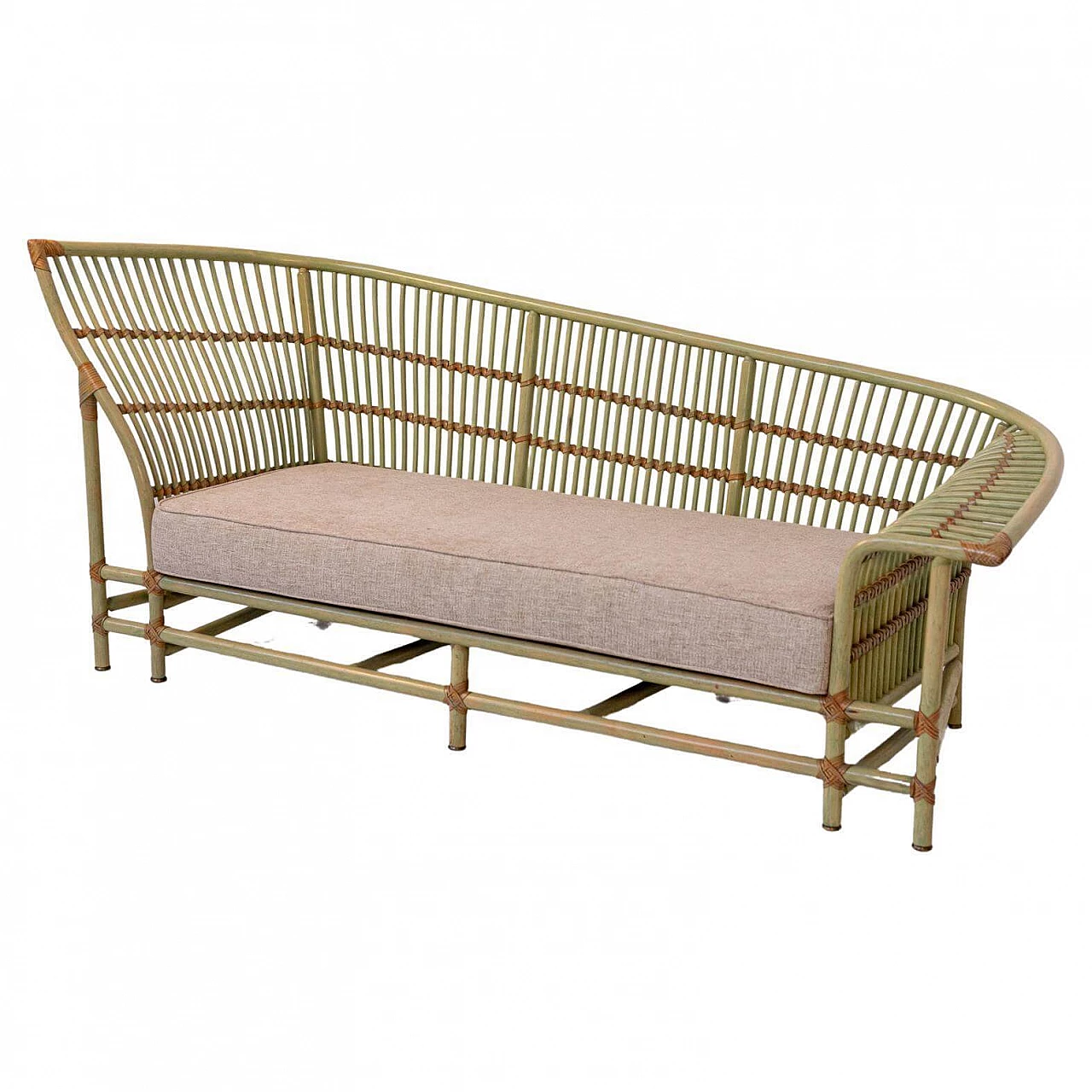 Bamboo sofa with grey fabric seat, 1980s 1383914