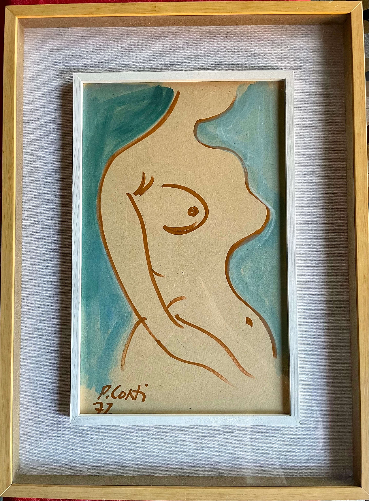 Watercolor on cardboard of female nude by Primo Conti, 1972 1383947