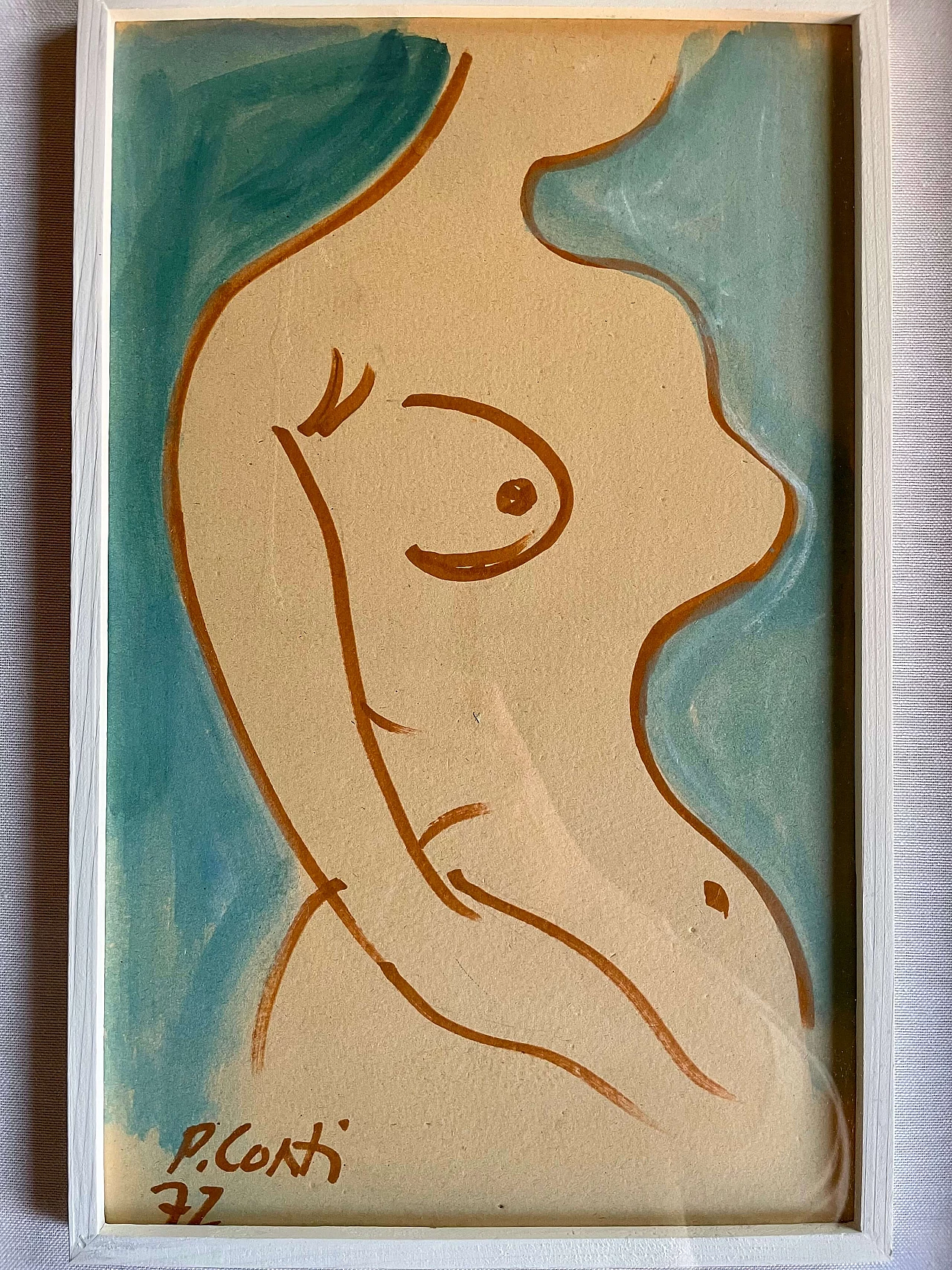 Watercolor on cardboard of female nude by Primo Conti, 1972 1383950