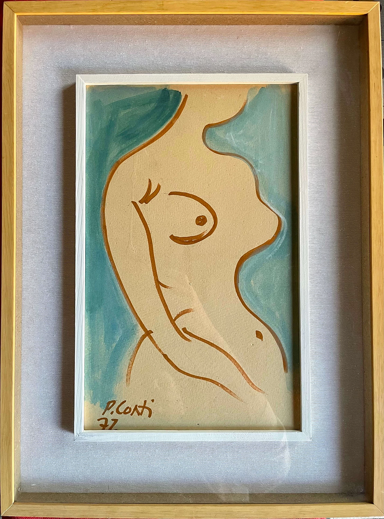 Watercolor on cardboard of female nude by Primo Conti, 1972 1383952