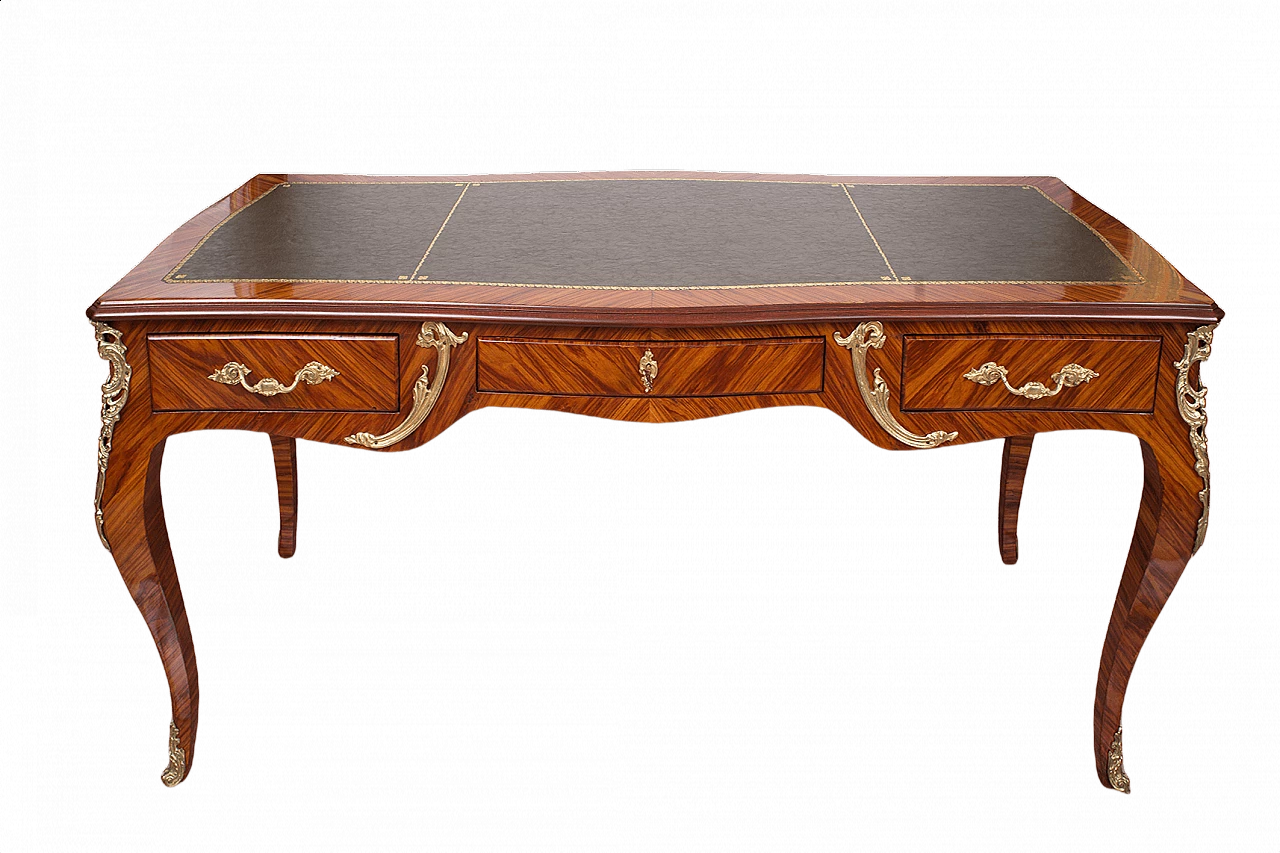 Scrivania francese con piano in pelle cesellato in oro 24kt, inizio '900 1384037