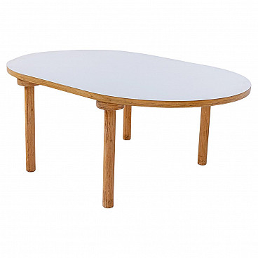 Plywood table with white laminate top by Mari for Driade, 1970s