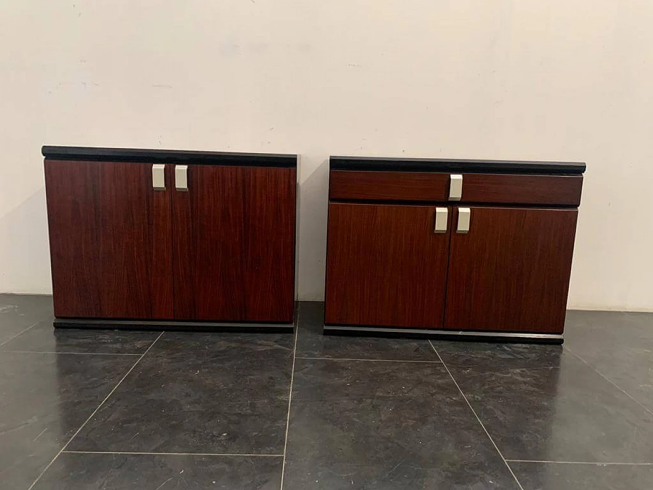 Pair of rosewood sideboards with chrome-plated metal handles, 1970s 1384339