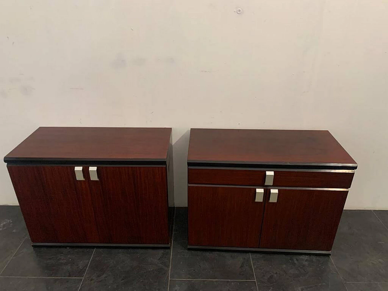 Pair of rosewood sideboards with chrome-plated metal handles, 1970s 1384343
