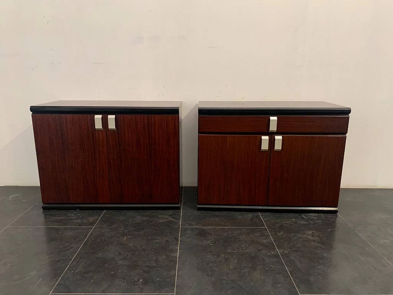 Pair of rosewood sideboards with chrome-plated metal handles, 1970s 1384344