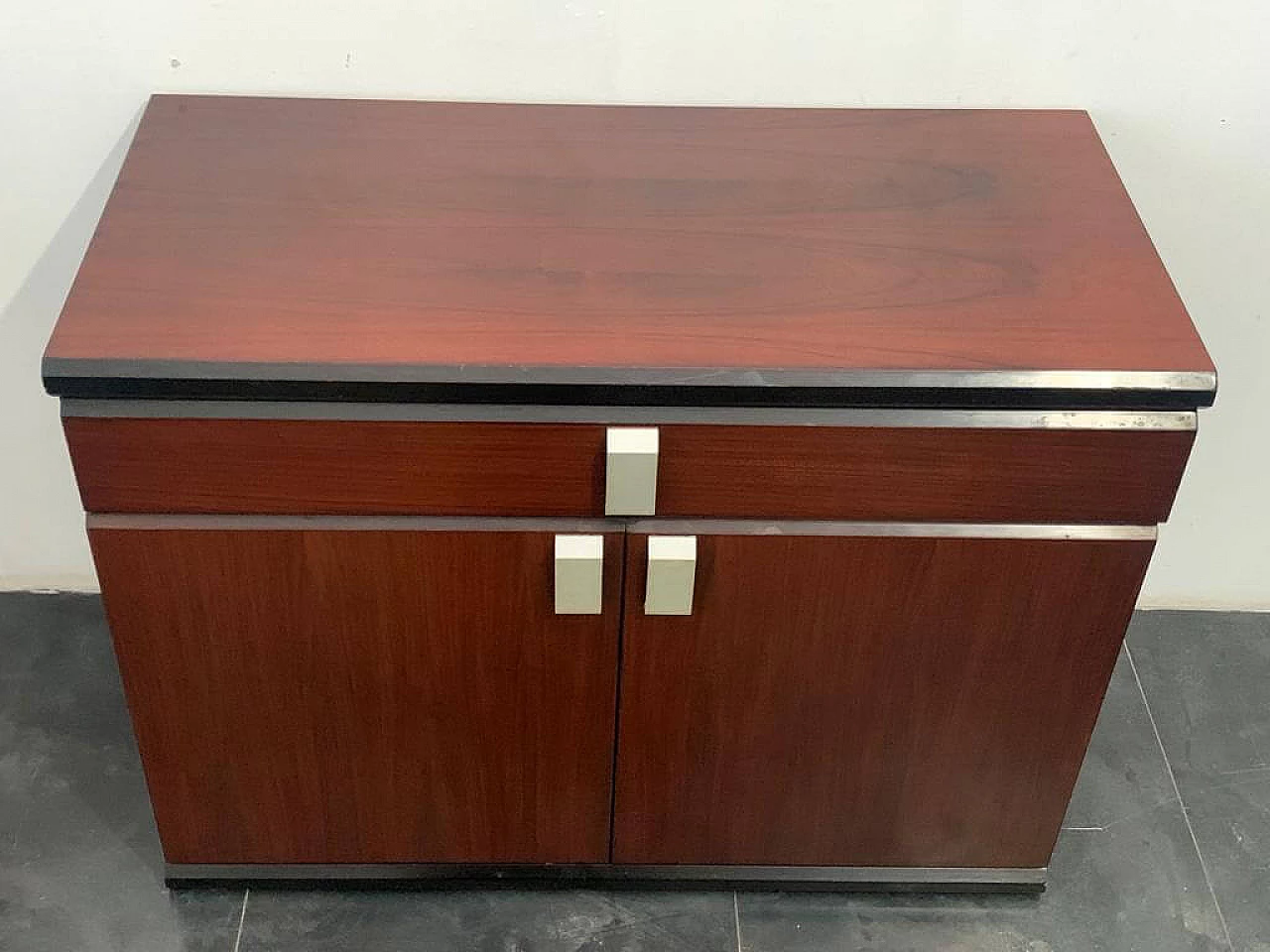 Pair of rosewood sideboards with chrome-plated metal handles, 1970s 1384350