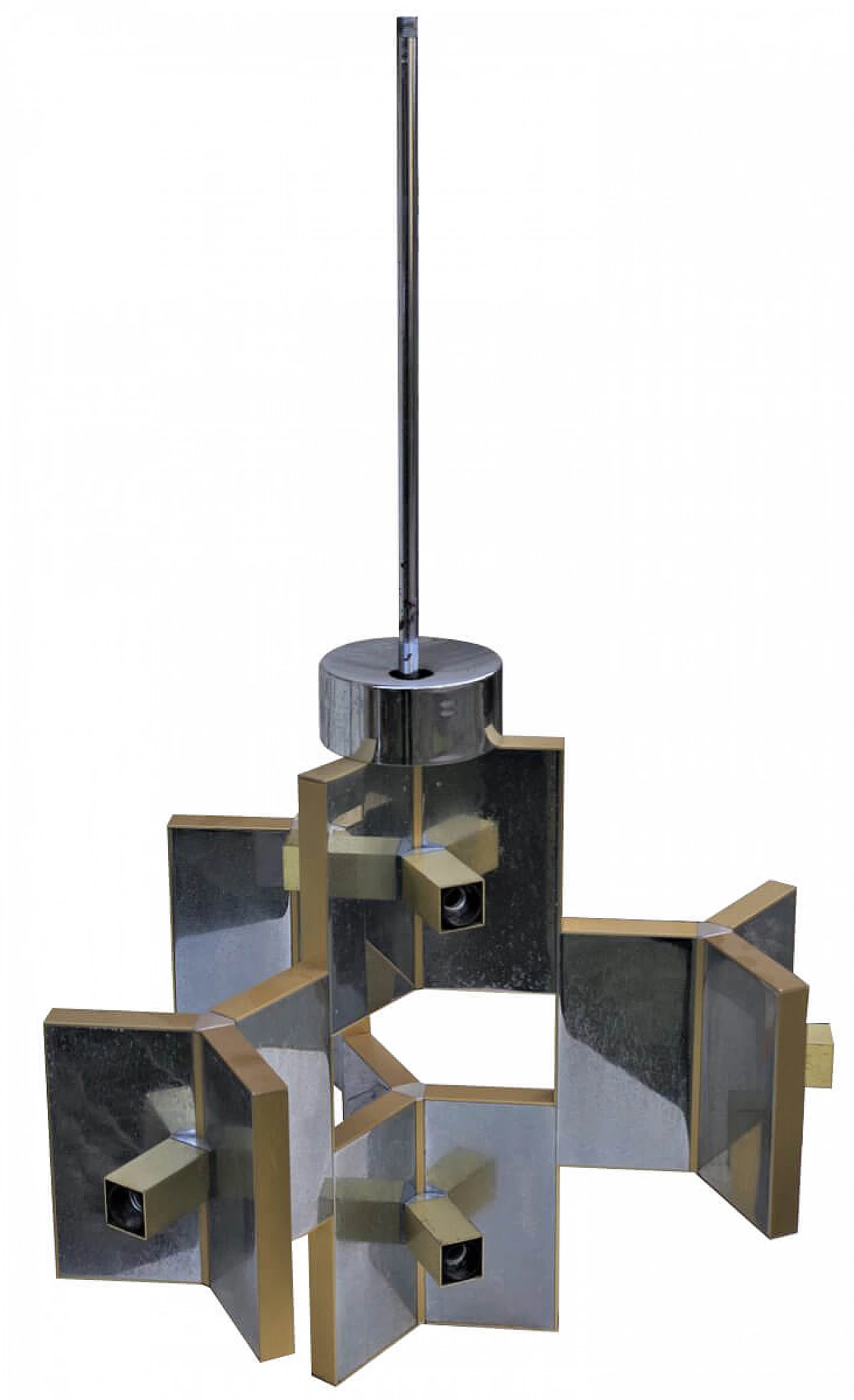 Chandelier in chrome-plated aluminium and brass, 70s 1386069