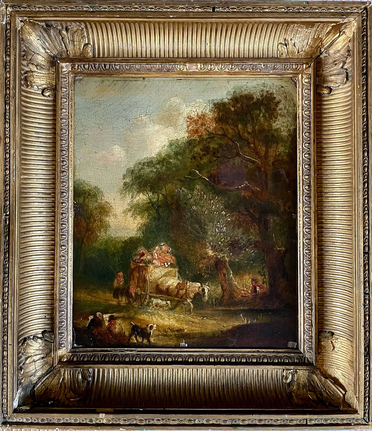 Dipinto olio su tavoletta da The market cart di Gainsborough, '800 1386081