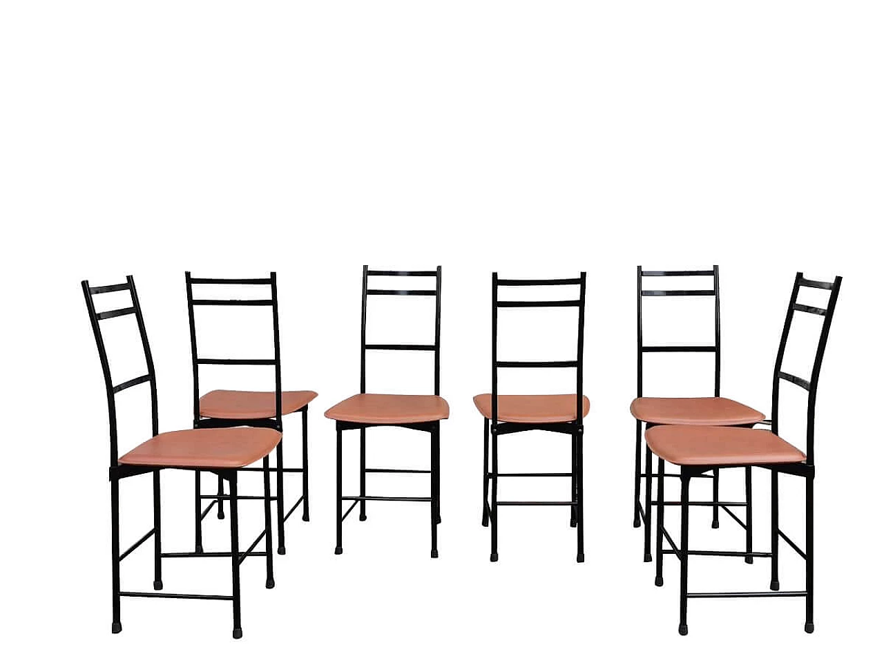 6 Chairs in painted anodised aluminium with leather seat by Ycami, 80s 1386274