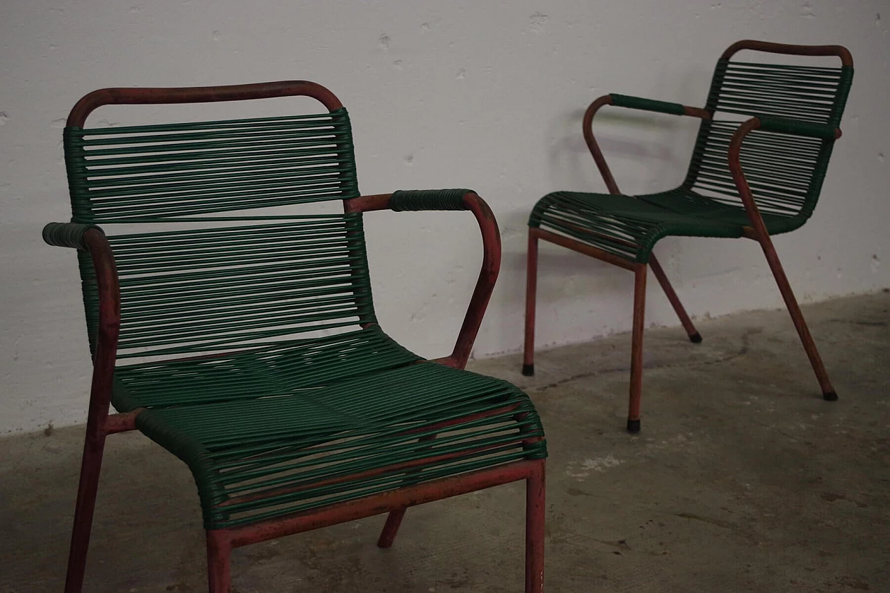 Coppia di sedie da bar in ferro e gomma intrecciata, anni '50 1386515