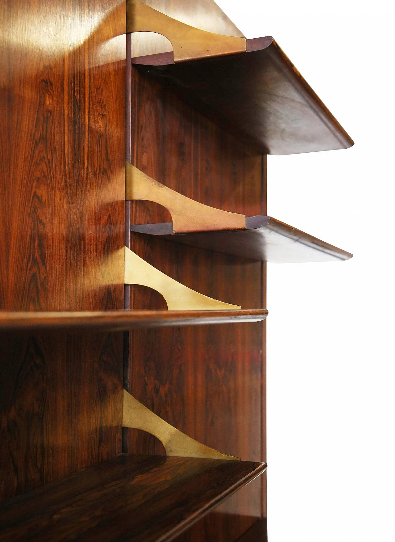 Wall-mounted wooden and brass bookcase by Raffaella Crespi for Mobilia, 1960s 1386546