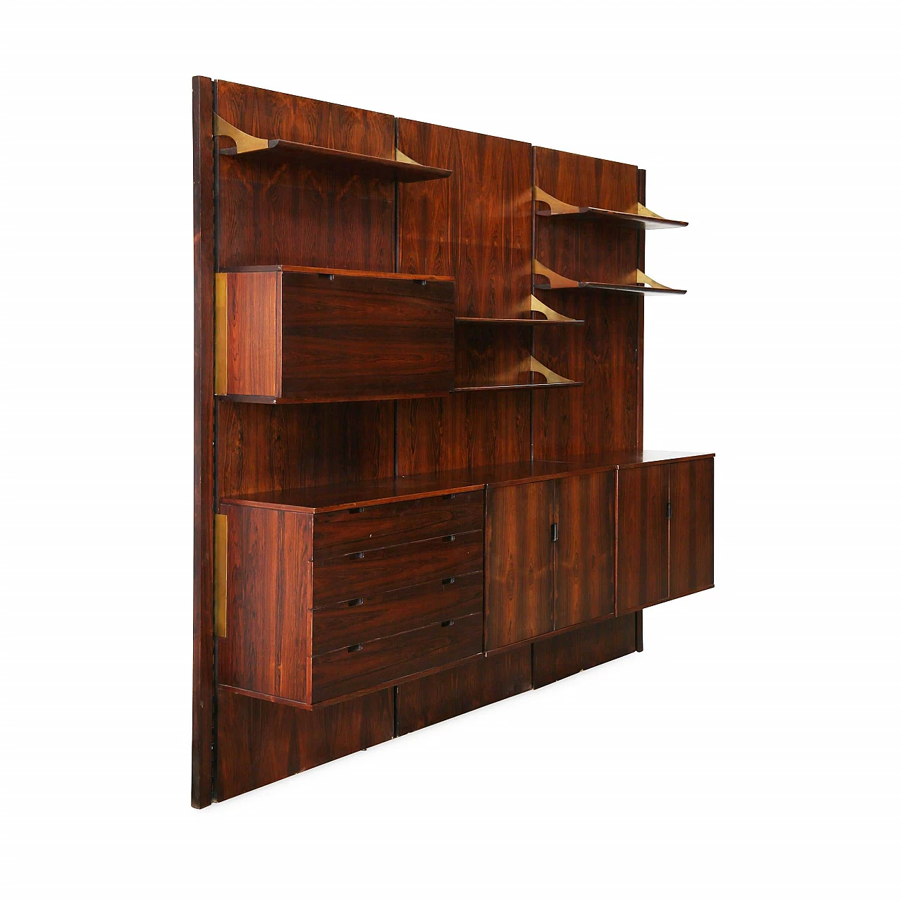 Wall-mounted wooden and brass bookcase by Raffaella Crespi for Mobilia, 1960s 1386549