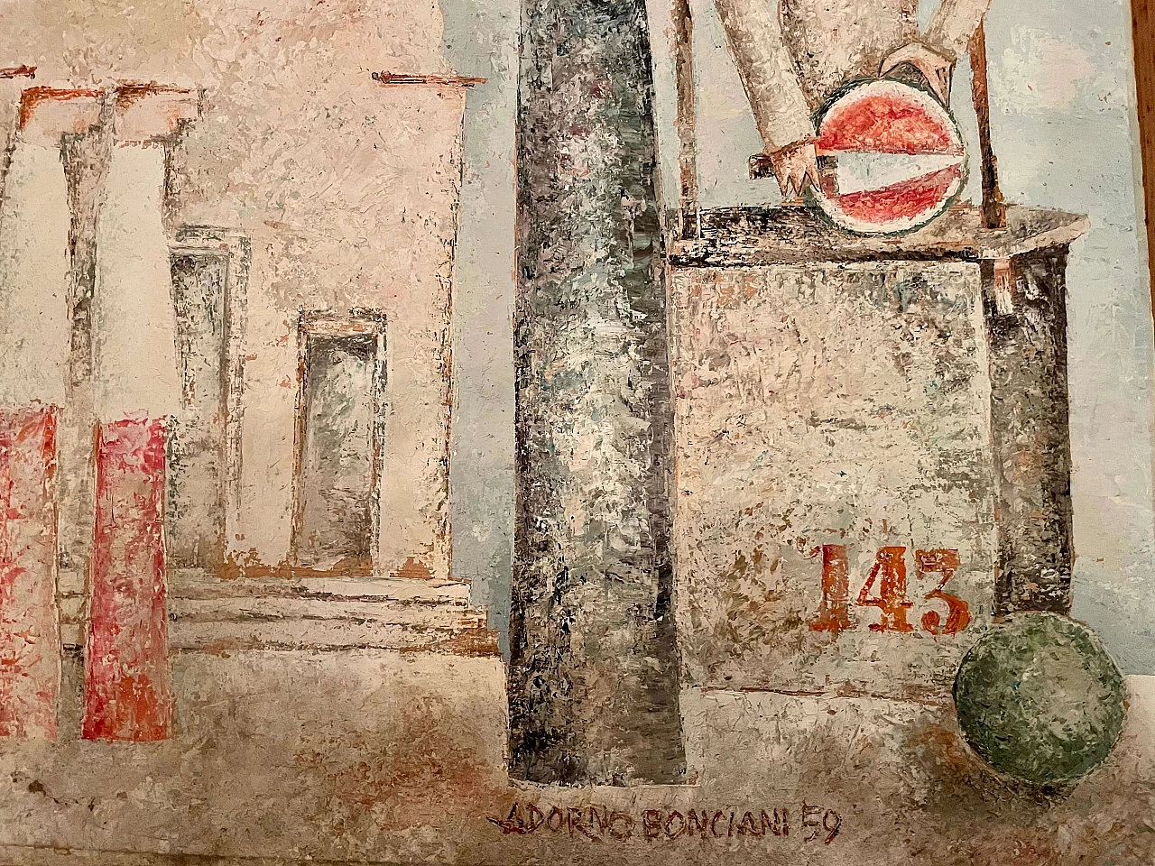 Oil painting on cardboard by Adorno Bonciani, Cocomeraia in Santo Spirito, 1959 1386556