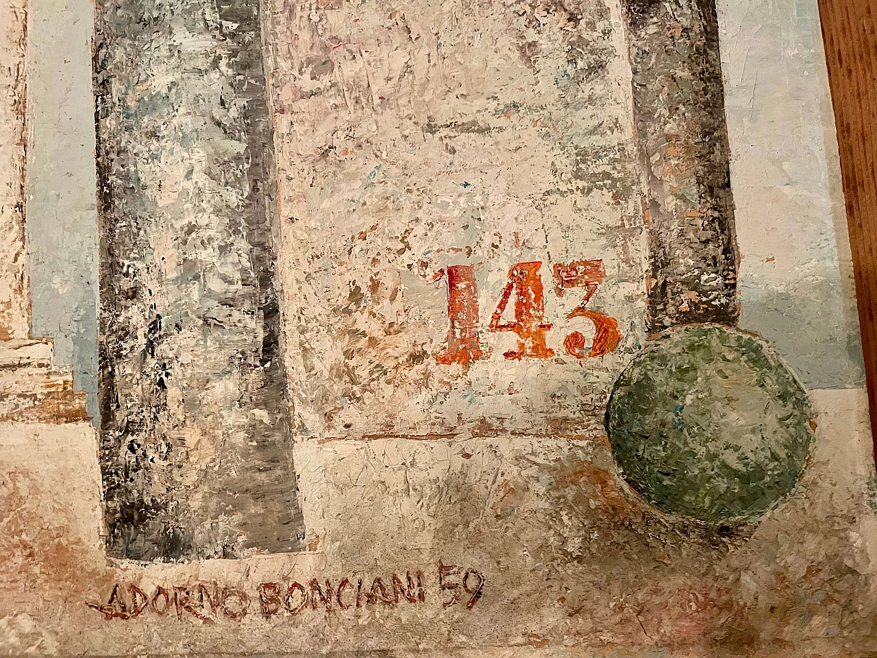 Oil painting on cardboard by Adorno Bonciani, Cocomeraia in Santo Spirito, 1959 1386557