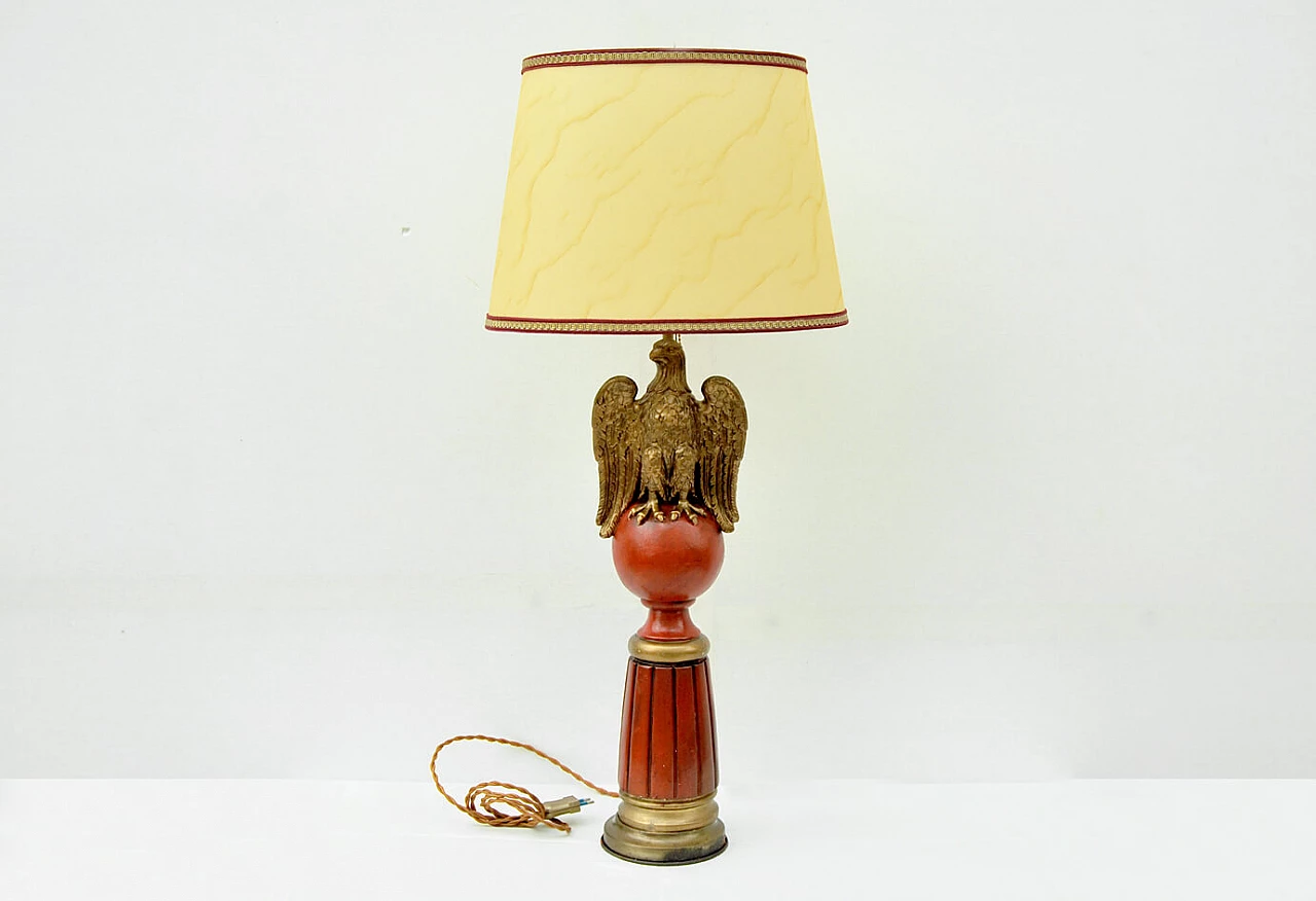 Lampada in legno e marmo con base in ottone, anni '40 1386600