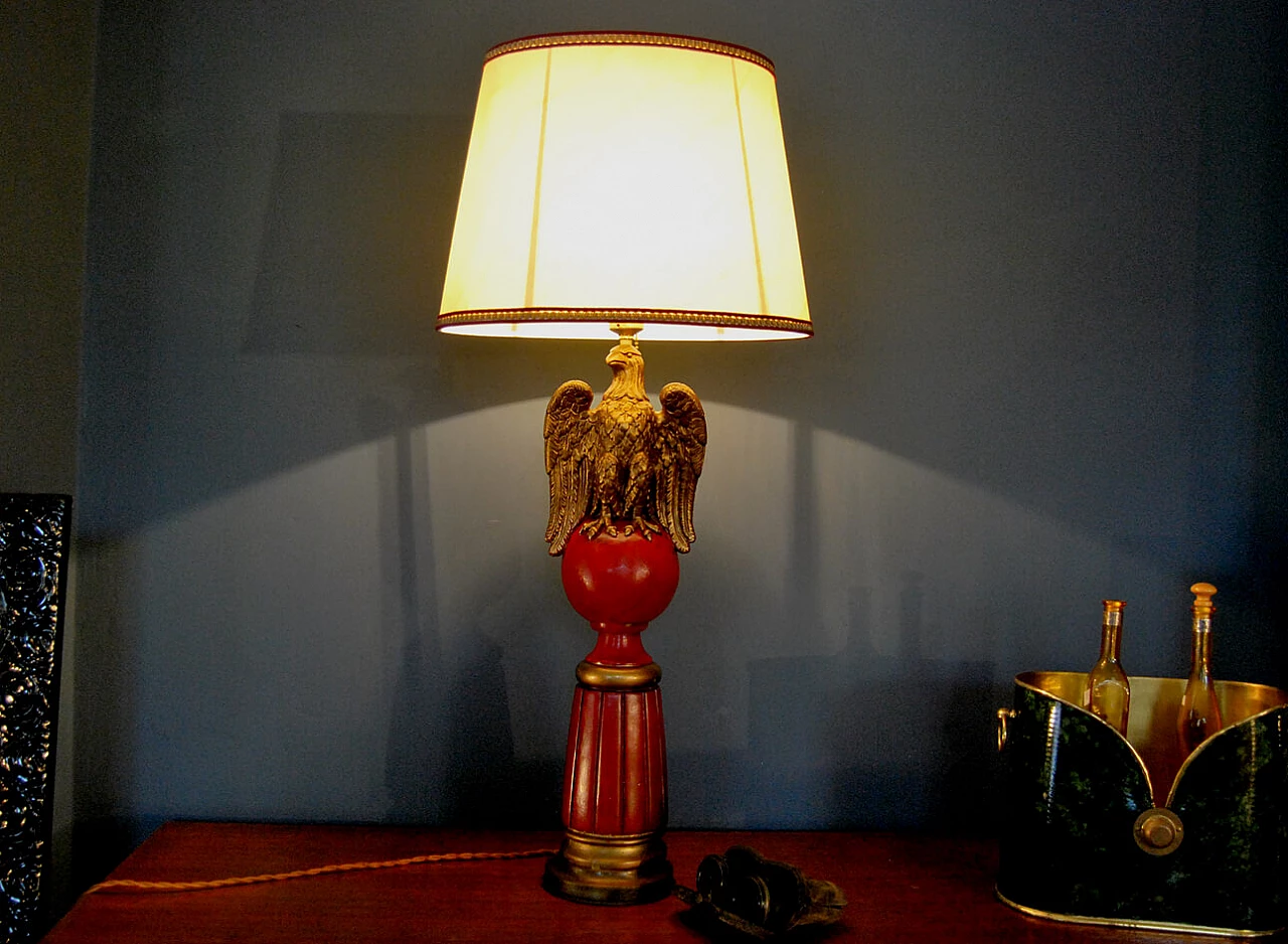 Lampada in legno e marmo con base in ottone, anni '40 1386601