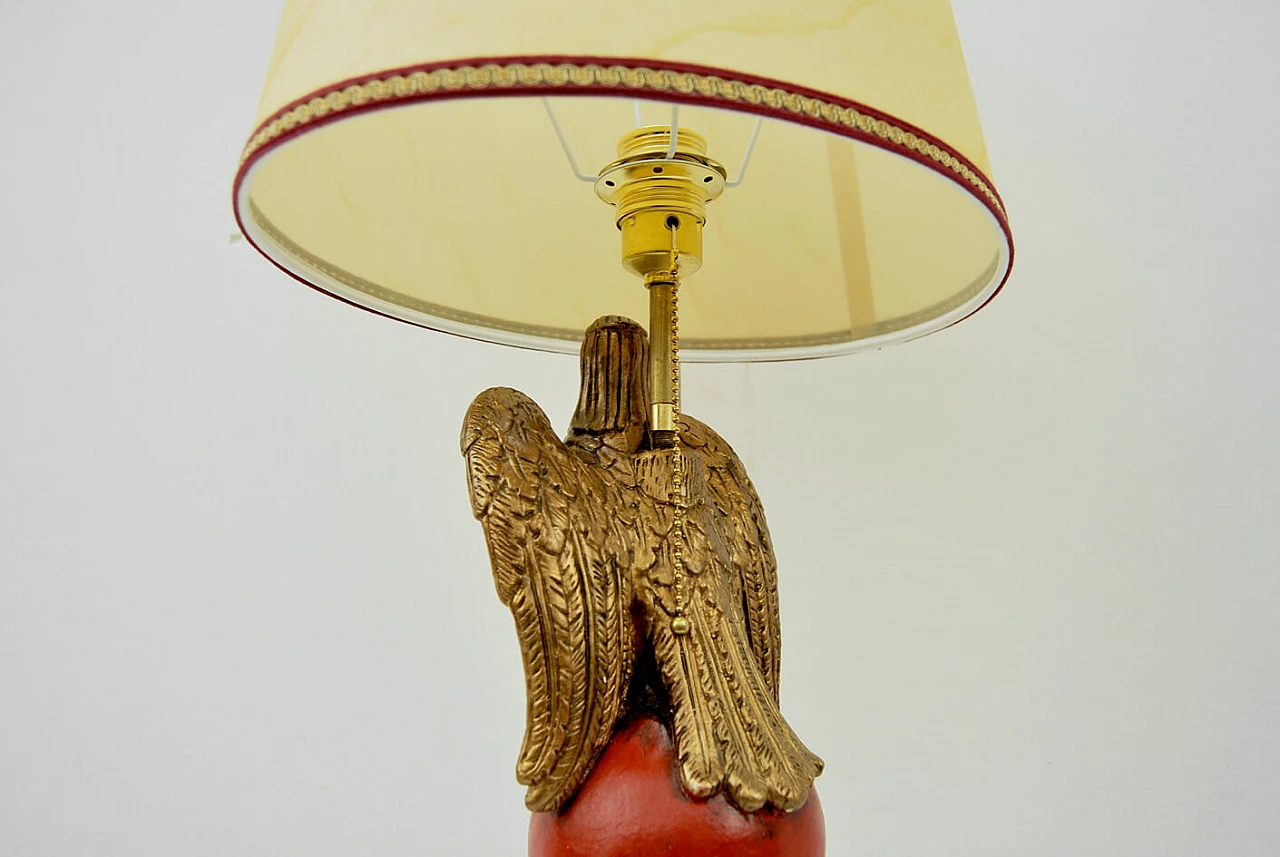 Lampada in legno e marmo con base in ottone, anni '40 1386603