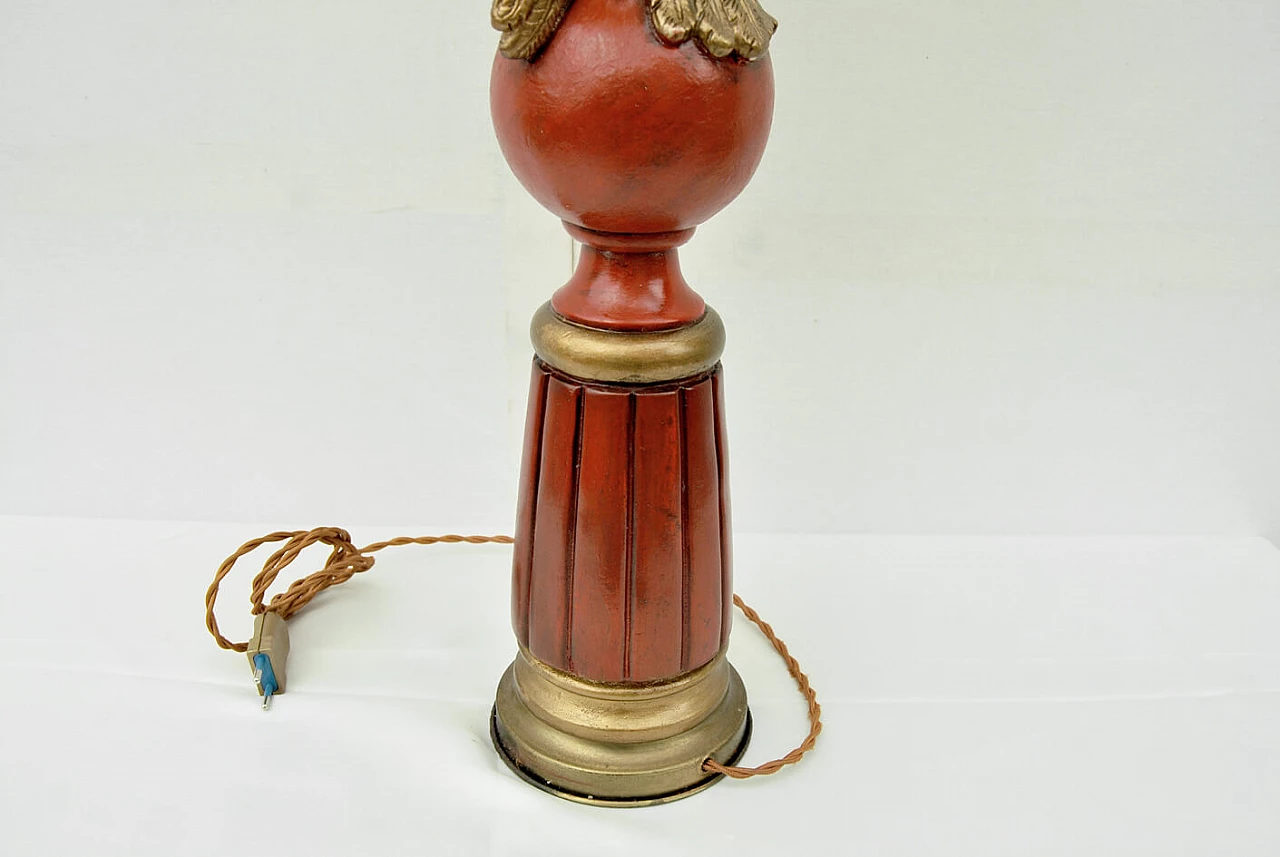 Lampada in legno e marmo con base in ottone, anni '40 1386605