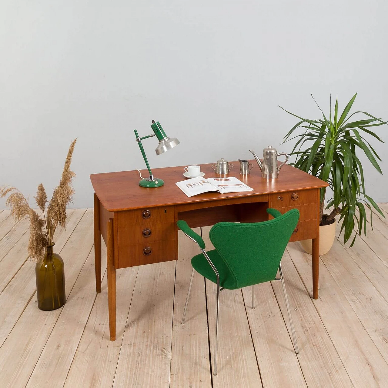 Teak executive desk with 6 drawers attributed to Kai Kristiansen, 1960s 1386703