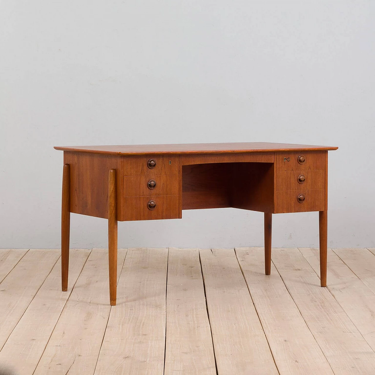 Teak executive desk with 6 drawers attributed to Kai Kristiansen, 1960s 1386705