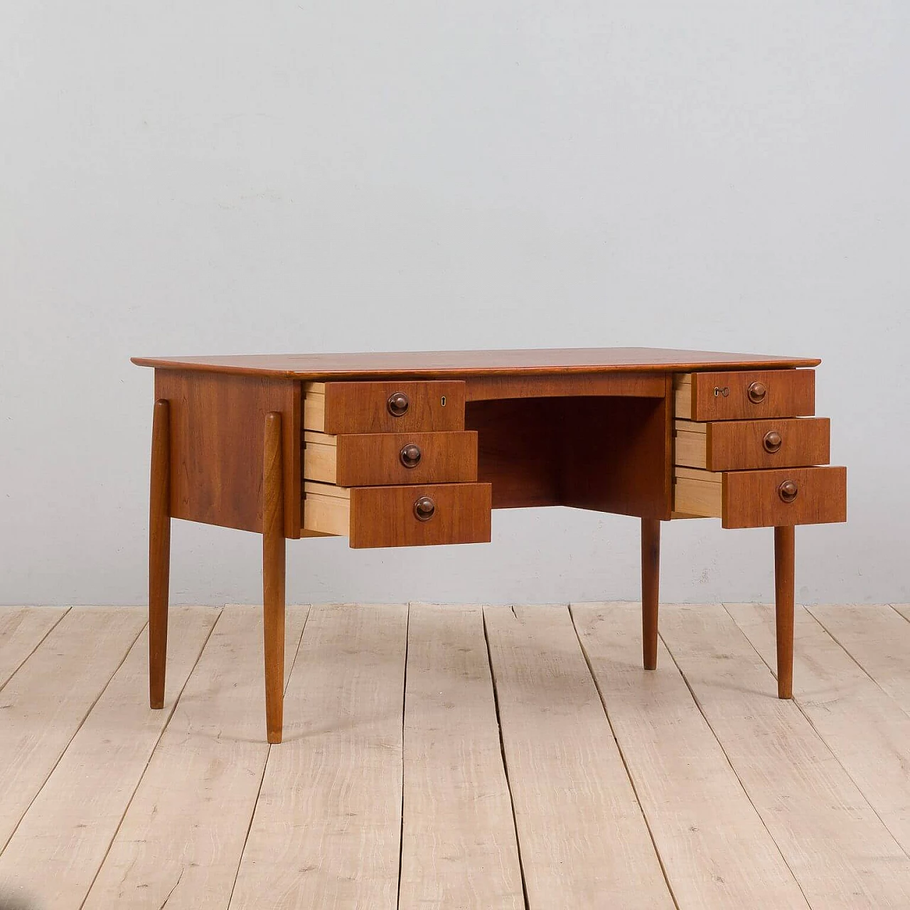 Teak executive desk with 6 drawers attributed to Kai Kristiansen, 1960s 1386706