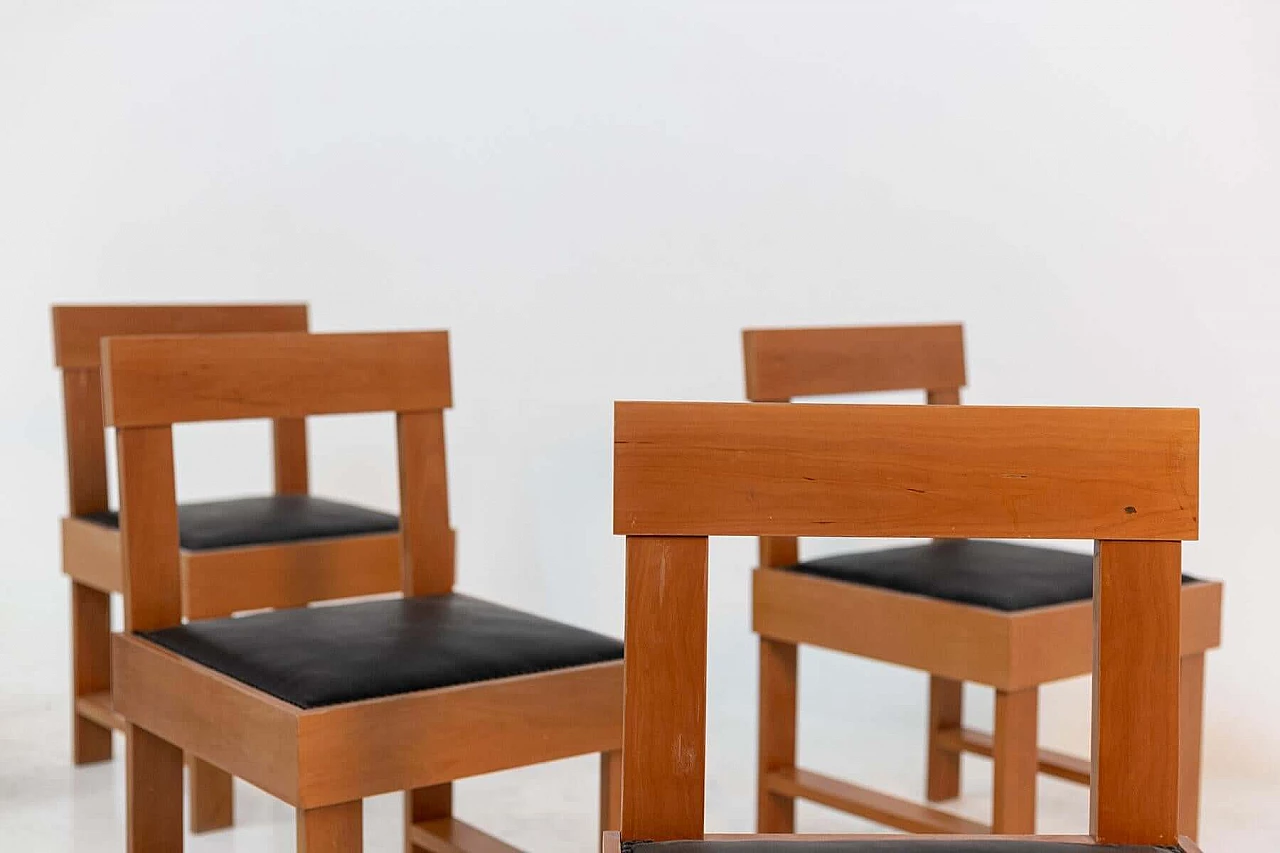 6 sedie di BBPR Studio in legno e pelle nera, anni '40 1386833